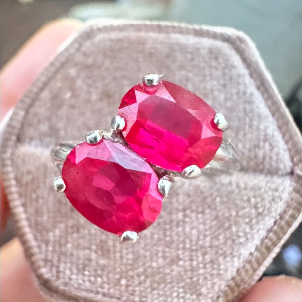 Vintage Nissan Ruby 10K Double Oval Gemstone Ring - Picture 3 of 12